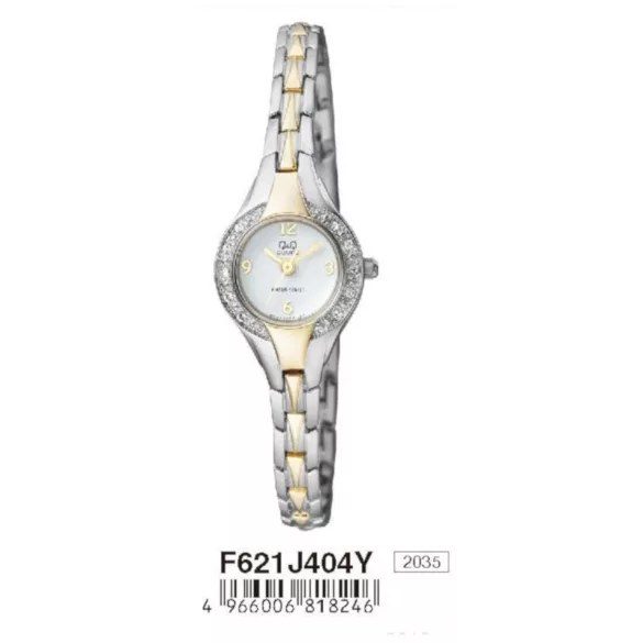 Ceas damă Q&Q fashion, quartz, carcasă și brățară bicolor, cadran alb F621J404Y