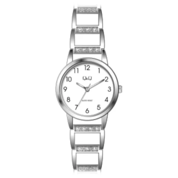 Ceas damă Q&Q fashion, quartz, carcasă și brățară argintie, cadran alb F635J204Y