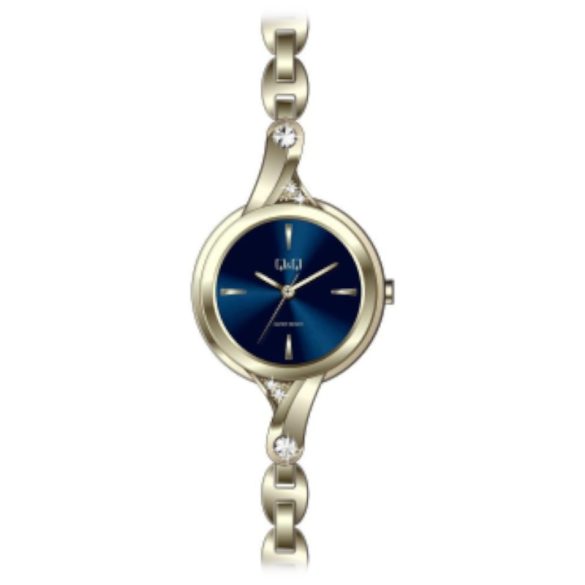 Ceas damă Q&Q fashion, quartz, carcasă și brățară bicolor, cadran albastru F637J002Y