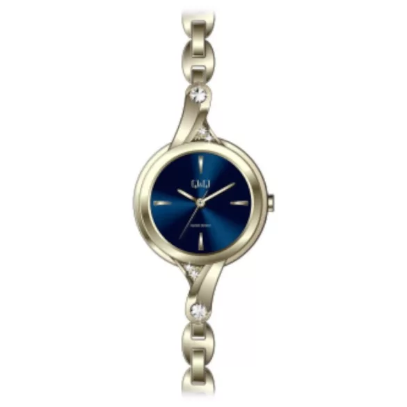 Ceas damă Q&Q fashion, quartz, carcasă și brățară bicolor, cadran albastru F637J002Y