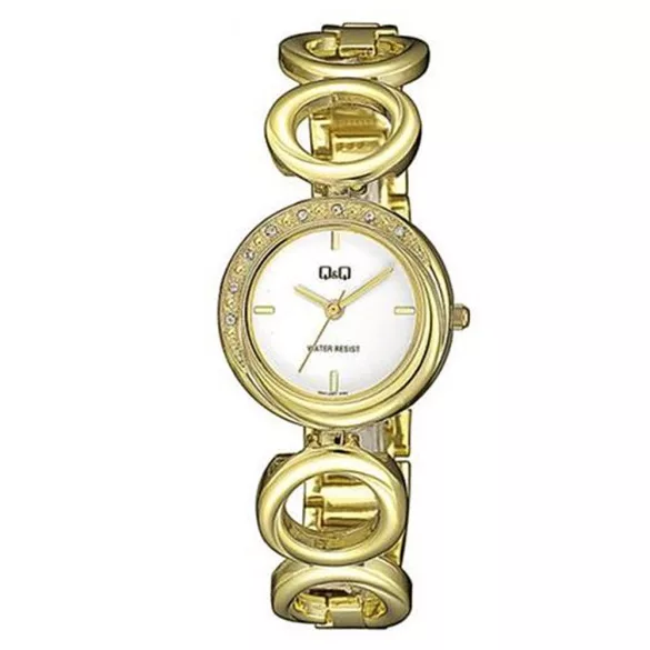 Ceas damă Q&Q fashion, quartz, carcasă și brățară aurie, cadran alb F641J001Y