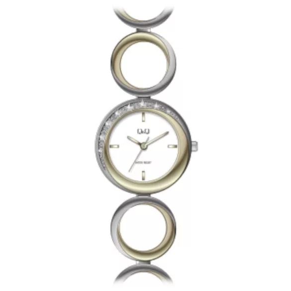 Ceas damă Q&Q fashion, quartz, carcasă și brățară bicolor, cadran alb F641J401Y