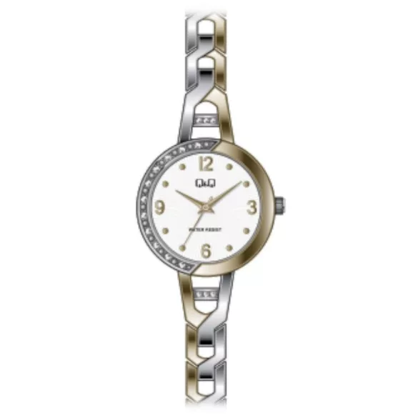 Ceas damă Q&Q fashion, quartz, carcasă și brățară bicolor, cadran alb F643J404Y