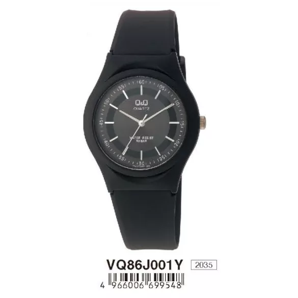Ceas Q&Q pentru copii, quartz, carcasă și curea neagră, cadran negru VQ86J001Y