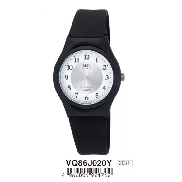 Ceas damă Q&Q quartz, carcasă și curea neagră, cadran alb VQ86J020Y