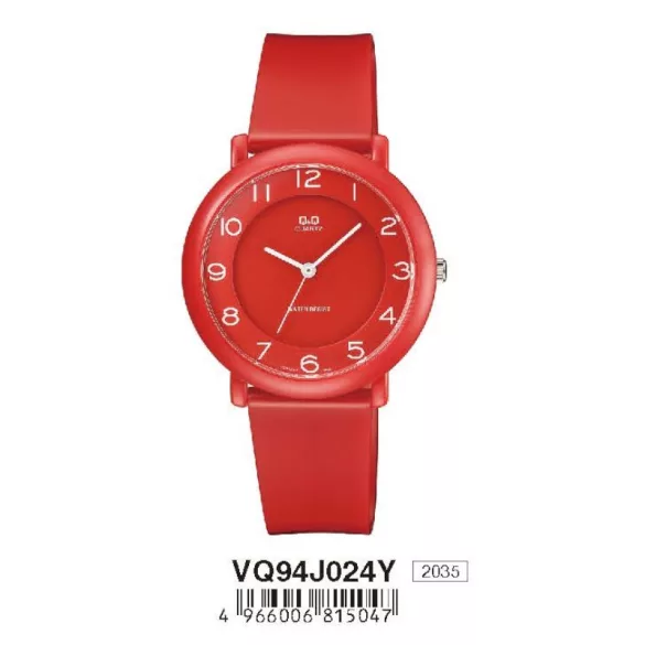 Ceas damă Q&Q quartz, carcasă și curea roșie, cadran roșu VQ94J024Y