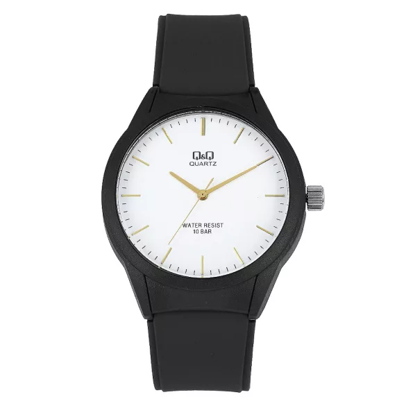 Ceas bărbătesc Q&Q quartz, carcasă și curea neagră, cadran alb VR28J003Y