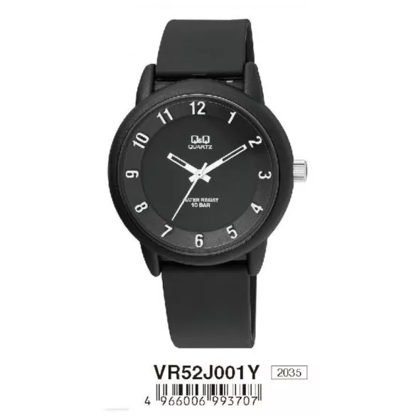 Ceas bărbătesc Q&Q quartz, carcasă și curea neagră, cadran negru VR52J001Y