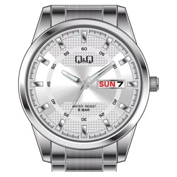 Ceas bărbătesc Q&Q quartz, carcasă și brățară argintie, cadran argintiu A208J201Y