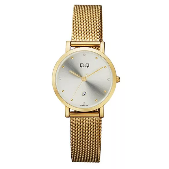 Ceas damă Q&Q quartz, carcasă și brățară aurie, cadran argintiu A419J001Y