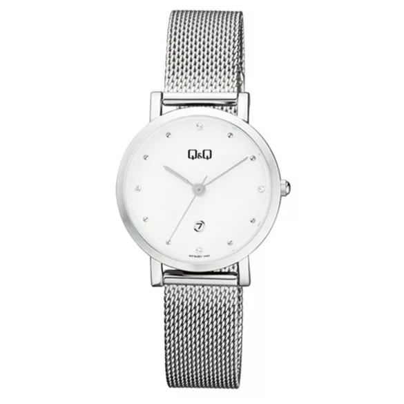 Ceas damă Q&Q quartz, carcasă și brățară argintie, cadran argintiu A419J201Y