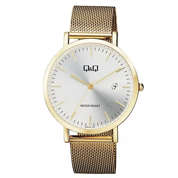 Ceas bărbătesc Q&Q quartz, carcasă și brățară aurie, cadran argintiu A466J001Y
