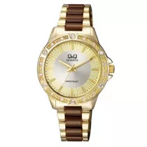   Ceas damă Q&Q quartz, carcasă și brățară aurie, cadran auriu  F533J010Y