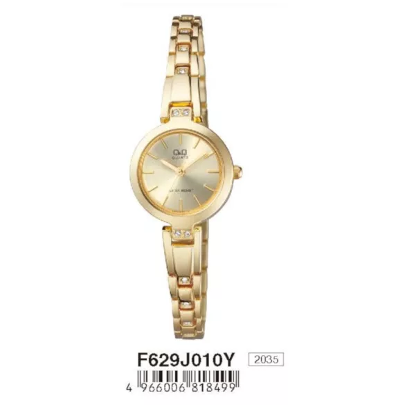 Ceas damă Q&Q quartz, carcasă și brățară aurie, cadran auriu F629J010Y