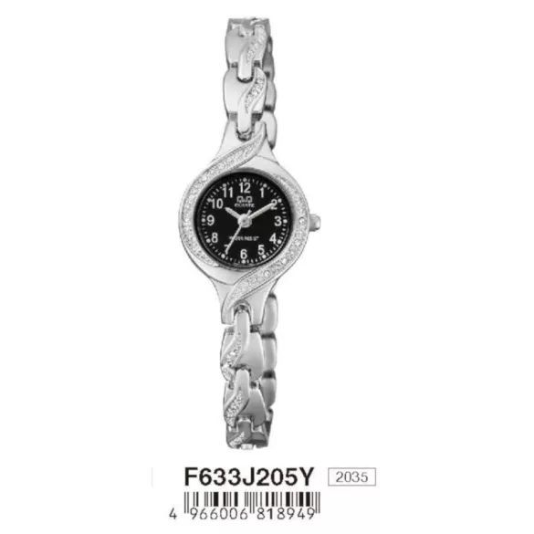 Ceas damă Q&Q fashion, quartz, carcasă și brățară argintie, cadran negru F633J205Y