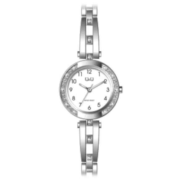 Ceas damă Q&Q fashion, quartz, carcasă și brățară argintie, cadran alb F639J204Y