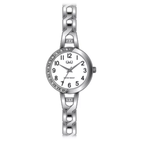 Ceas damă Q&Q fashion, quartz, carcasă și brățară argintie, cadran alb F643J204Y