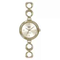   Ceas damă Q&Q fashion, quartz, carcasă și brățară aurie, cadran auriu F645J010Y