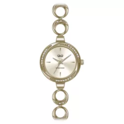   Ceas damă Q&Q fashion, quartz, carcasă și brățară aurie, cadran auriu F645J010Y