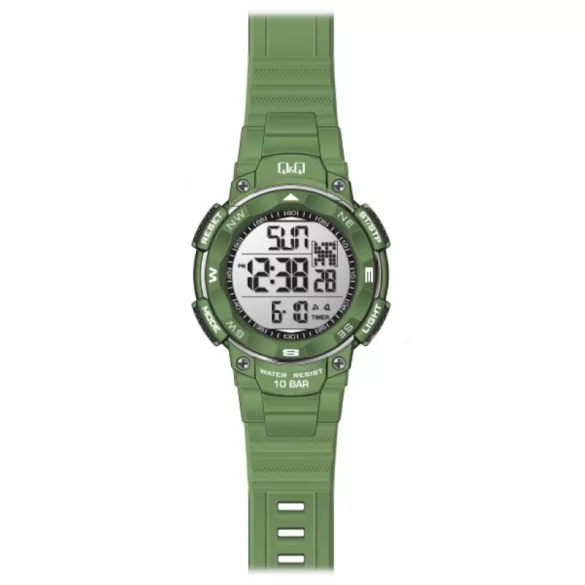 Ceas bărbătesc Q&Q plastic, quartz/LCD, carcasă și brățară verde M124J008Y