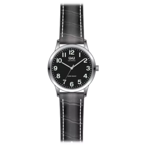 Ceas bărbătesc Q&Q quartz, carcasă argintie, curea neagră, cadran negru Q946J305Y