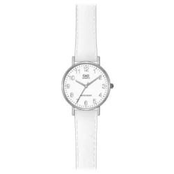   Ceas damă Q&Q quartz, carcasă argintie, curea albă, cadran alb Q979J334Y