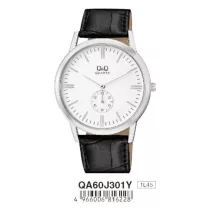   Ceas bărbătesc Q&Q quartz, carcasă argintie, curea neagră, cadran alb QA60J301Y