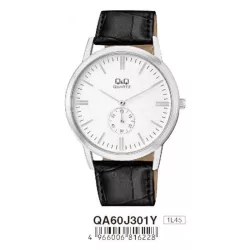   Ceas bărbătesc Q&Q quartz, carcasă argintie, curea neagră, cadran alb QA60J301Y