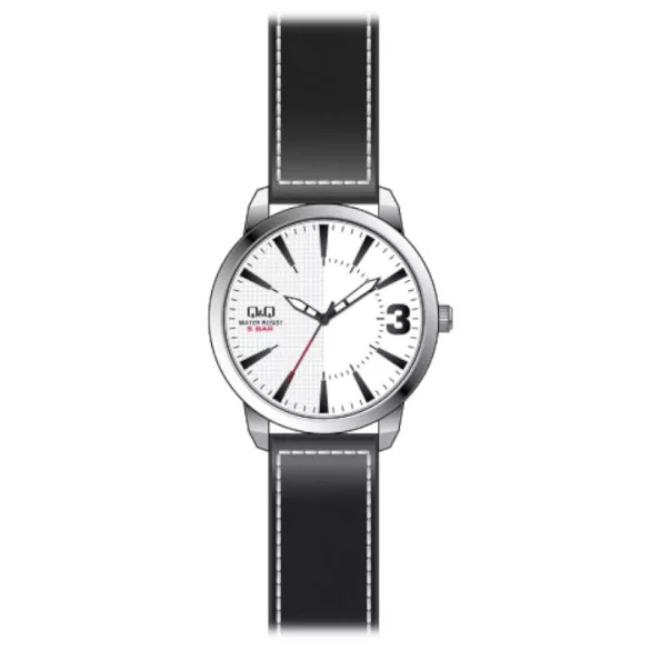 Ceas bărbătesc Q&Q quartz, carcasă argintie, curea neagră, cadran alb QA98J301Y