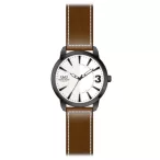   Ceas bărbătesc Q&Q quartz, carcasă neagră, curea maro, cadran alb QA98J501Y