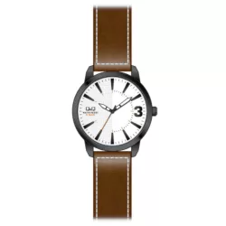   Ceas bărbătesc Q&Q quartz, carcasă neagră, curea maro, cadran alb QA98J501Y