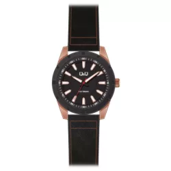   Ceas bărbătesc Q&Q quartz, carcasă neagră/culoare rosegold, curea maro, cadran negru QB14J502Y