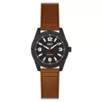   Ceas bărbătesc Q&Q quartz, cadran neagră, curea maro, cadran negru QB14J505Y