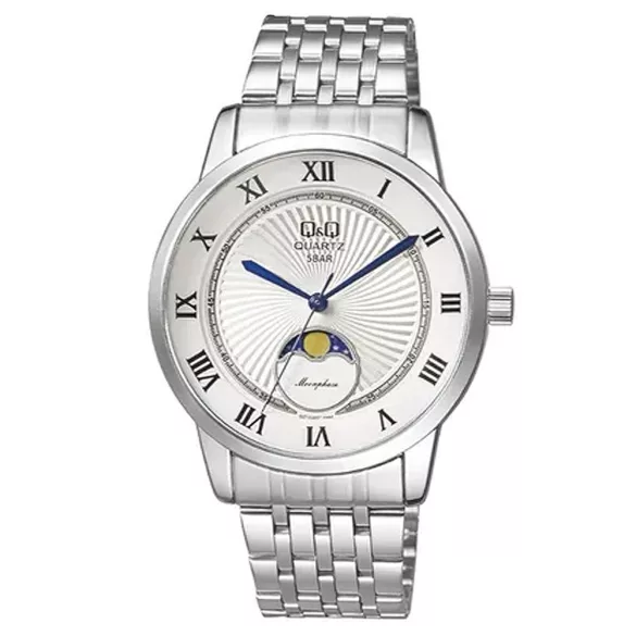 Ceas bărbătesc Q&Q quartz, carcasă și brățară argintie, cadran alb QZ10J207Y