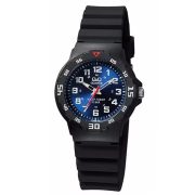   Q&Q gyerek karóra, quartz, fekete színű műanyag tok, kék színű számlap, fekete műanyag szíj, VR19J005Y