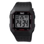   Q&Q férfi karóra, quartz / LCD, digitális, fekete színű tok, fekete színű szíj, M158J002Y