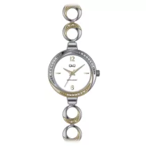   Ceas damă Q&Q fashion, carcasă și brățară bicolor, cadran alb F645J401Y