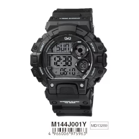 Ceas bărbătesc Q&Q plastic, LCD, carcasă și brățară neagră M144J001Y