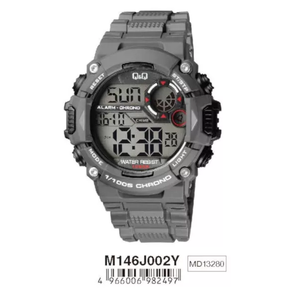 Ceas bărbătesc Q&Q plastic, LCD, carcasă și brățară gri M146J002Y