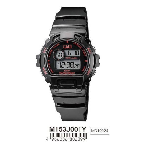 Ceas damă Q&Q plastic, LCD, carcasă și brățară neagră M153J001Y