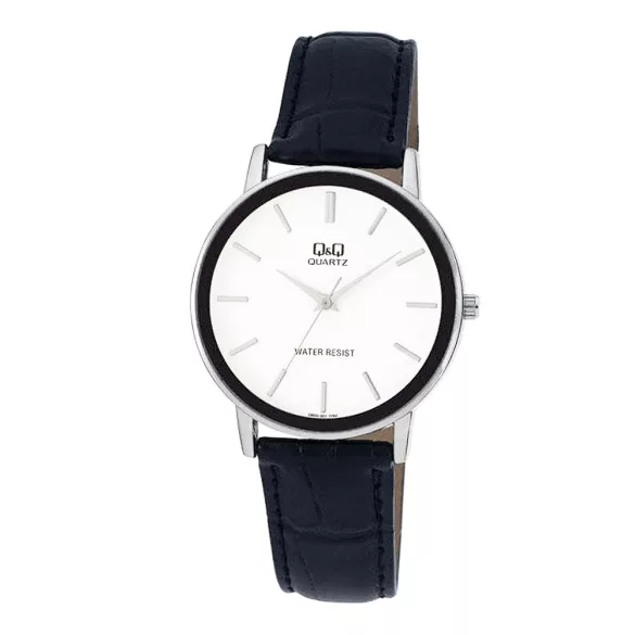 Q&Q férfi szíjas karóra, quartz, ezüst színű tok, fekete színű szíj, fehér számlap, Q850J301Y