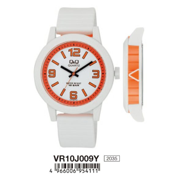 Ceas plastic Q&Q pentru copii, quartz, alb/portocaliu VR10J009Y