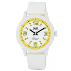 Ceas plastic Q&Q pentru copii, quartz, alb/galben VR10J010Y