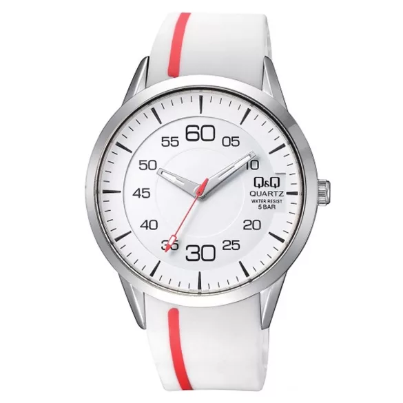 Ceas bărbătesc Q&Q quartz, curea de silicon, carcasă argintie Q982J301Y