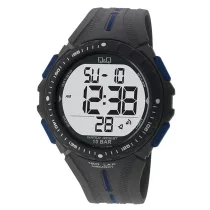   Q&Q férfi karóra, quartz, LCD kijelzés, fekete színű műanyag tok, fekete színű műanyag szíj, M102J003Y