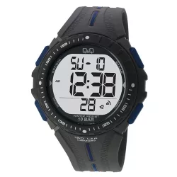   Q&Q férfi karóra, quartz, LCD kijelzés, fekete színű műanyag tok, fekete színű műanyag szíj, M102J003Y