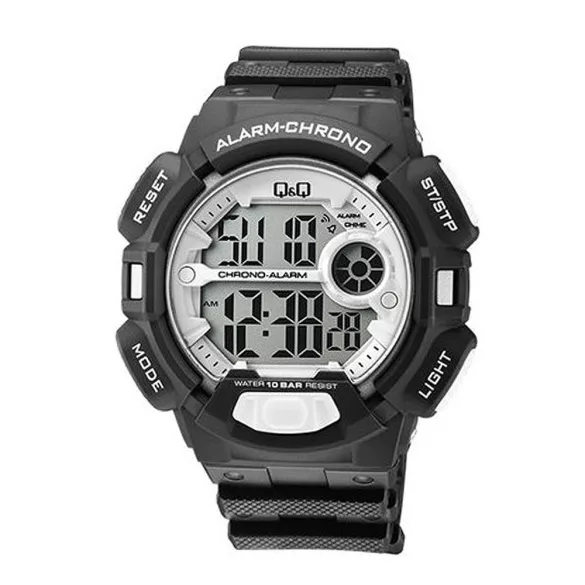 Q&Q férfi  karóra, quartz / LCD, fekete színű műanyag szíj, M132J008Y