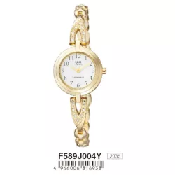 Ceas damă Q&Q fashion, quartz, carcasă aurie, F589J004Y