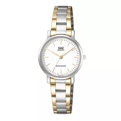   Q&Q női fémcsatos karóra, quartz, bicolor színű karcsat, ezüst színű tok, fehér számlap, Q979J401Y