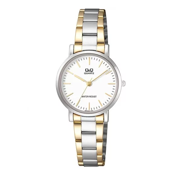 Q&Q női fémcsatos karóra, quartz, bicolor színű karcsat, ezüst színű tok, fehér számlap, Q979J401Y